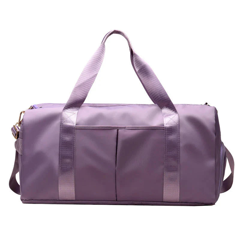 HealthyRealLife lavender waterproof fitness duffel bag with dual handles shoulder strap and pockets
