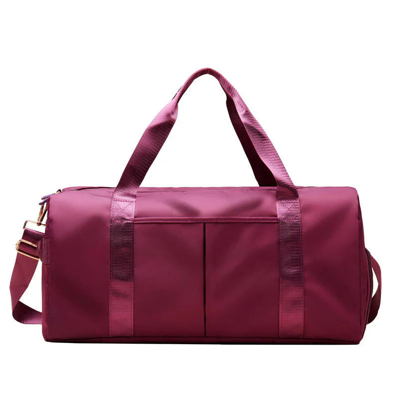 HealthyRealLife maroon waterproof fitness duffel bag with shoulder strap dual handles and front pockets
