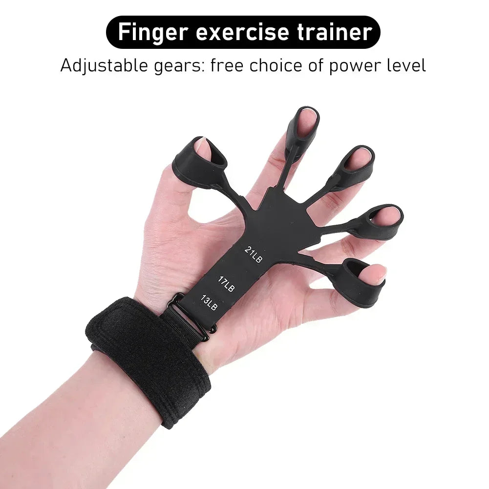 HealthyRealLife finger exerciser for hand strength with adjustable resistance bands and wrist strap on hand