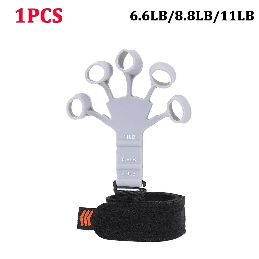 HealthyRealLife gray silicone finger exerciser for hand strength with five finger rings and adjustable wrist strap