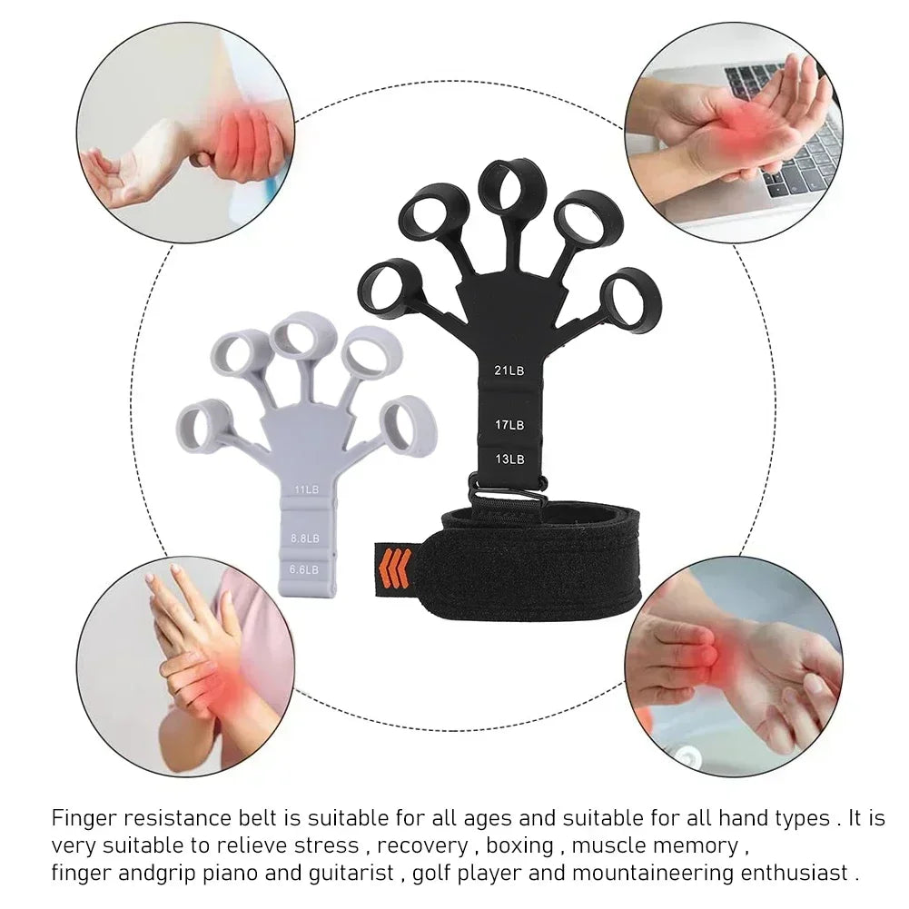 HealthyRealLife finger exerciser for hand strength with adjustable wrist strap and five resistance rings for rehab and therapy