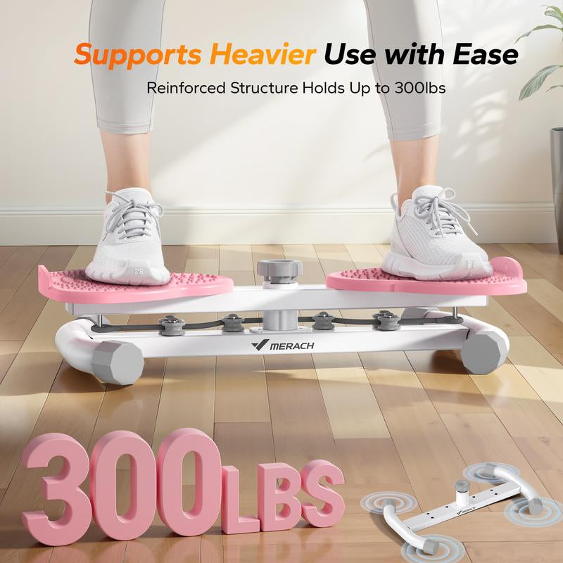HealthyRealLife waist twist machine for abs pink dual foot plates on hardwood floor with 300lbs capacity
