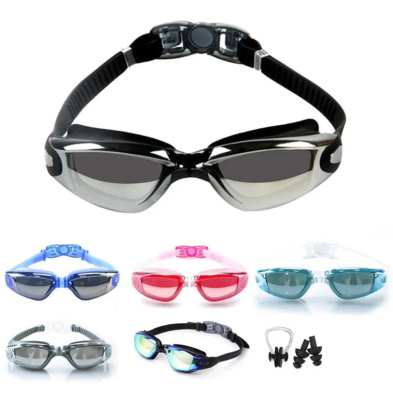 HealthyRealLife anti-fog swimming goggles with adjustable strap silicone seal and included nose clip earplugs