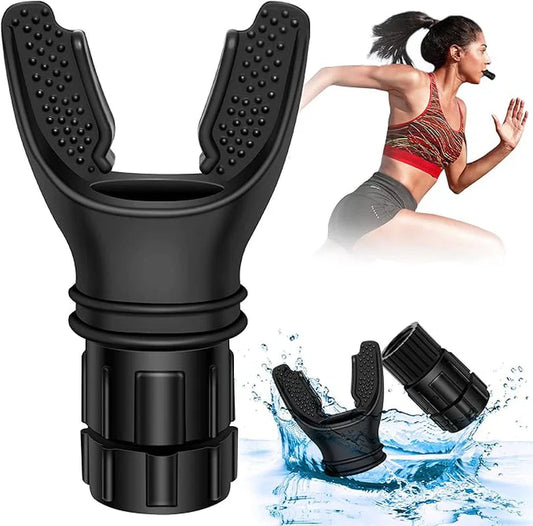 HealthyRealLife portable breathing trainer for lung health black silicone U mouthpiece with textured pads and travel cap