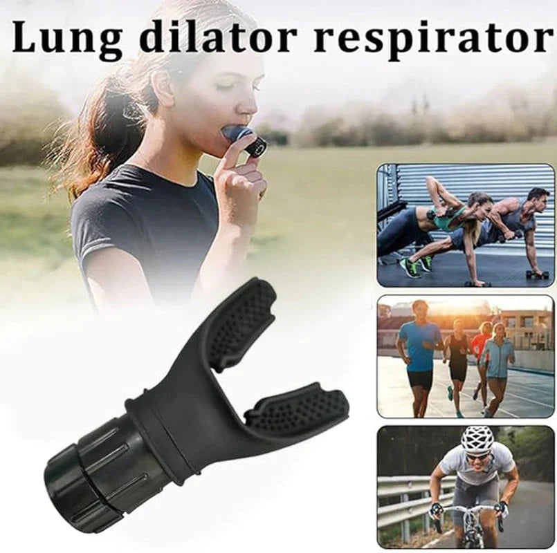 HealthyRealLife portable breathing trainer for lung health black U shaped mouthpiece with athletes exercising