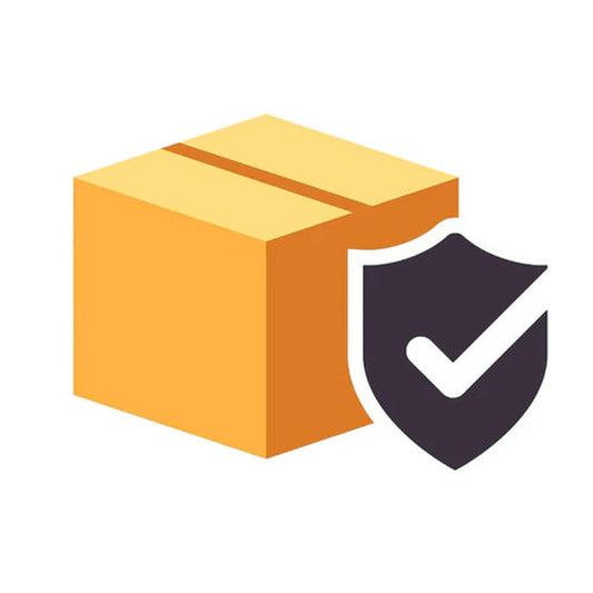 My Store cardboard shipping box with shield and checkmark illustrating shipping protection for online orders