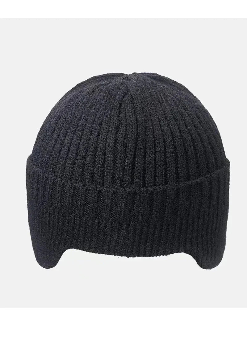 HealthyRealLife men's winter knit hat with ear protection in dark navy ribbed knit cuffed beanie for cold