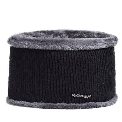 HealthyRealLife men's winter knit hat with ear protection black ribbed exterior and gray faux fur lining