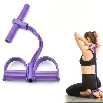 HealthyRealLife purple 6-tube resistance band for workouts with foam handle and foot pedals for seated stretches