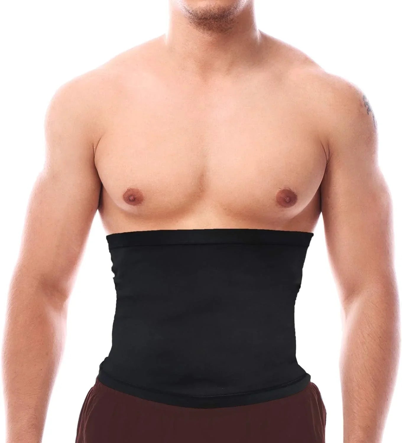 Male torso wearing black sauna waist trimmer belt for men slim neoprene waist shaper for workouts