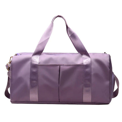 HealthyRealLife lavender waterproof fitness duffel bag with dual handles shoulder strap and pockets