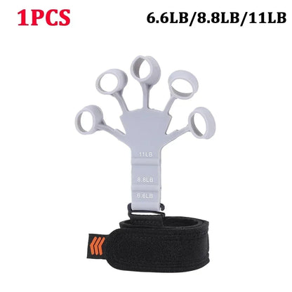 HealthyRealLife gray silicone finger exerciser for hand strength with five finger rings and adjustable wrist strap