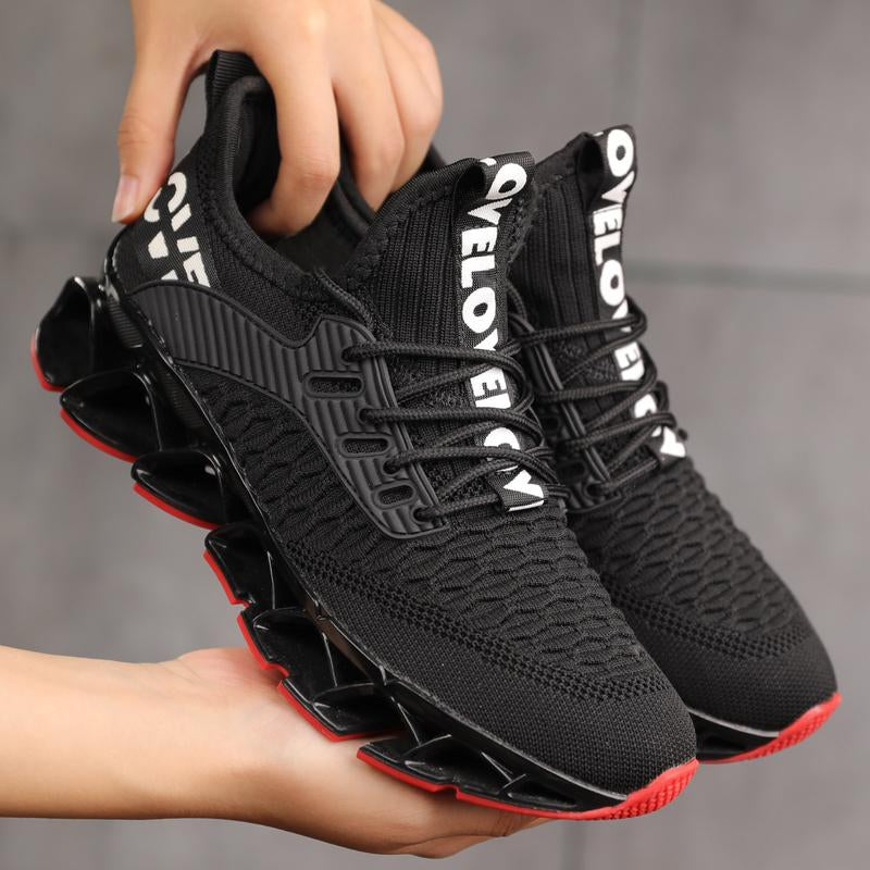 HealthyRealLife black women's lace-up sneakers with breathable knit upper and unique spring sole in red accents