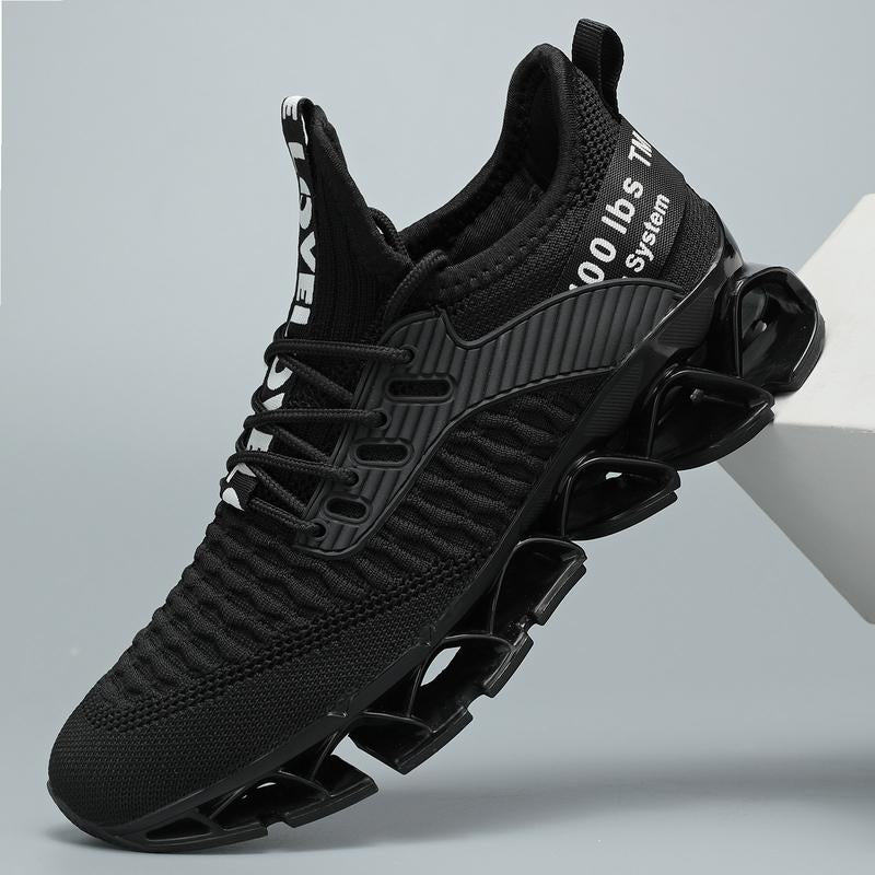 HealthyRealLife black women's lace-up sneakers with breathable knit upper and futuristic hollow spring sole for running