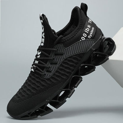 HealthyRealLife black women's lace-up sneakers with breathable knit upper and futuristic hollow spring sole for running