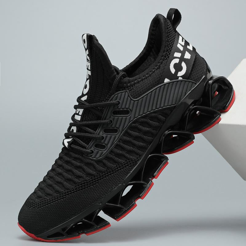 HealthyRealLife black women's lace-up sneakers with knit upper ventilated design and unique hollow red accent sole