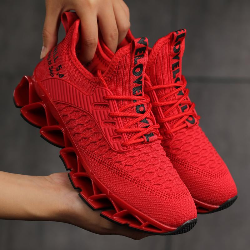 HealthyRealLife red knit athletic women's lace-up sneakers with breathable upper and sculpted shockwave sole
