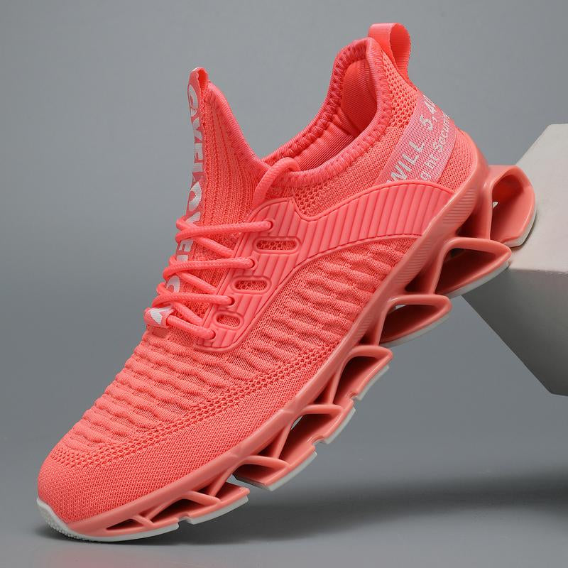 HealthyRealLife coral knit running women's lace-up sneakers with sock collar and sculpted hollow sole