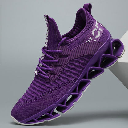 HealthyRealLife women's lace-up sneakers in vibrant purple knit with breathable mesh upper and ventilated hollow sole