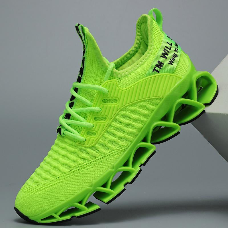 HealthyRealLife neon green women's lace-up sneakers with breathable knit upper and futuristic hollowed cushioning sole