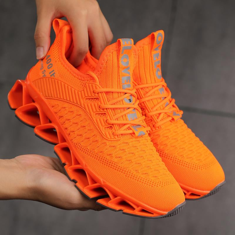 HealthyRealLife neon orange women's lace-up sneakers with breathable knit upper and sculpted shock absorbing sole
