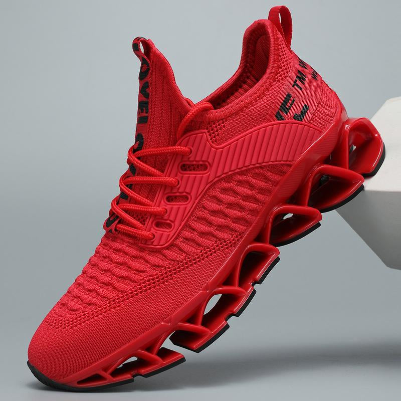 HealthyRealLife red women's lace-up sneakers with breathable knit upper and unique hollow sole