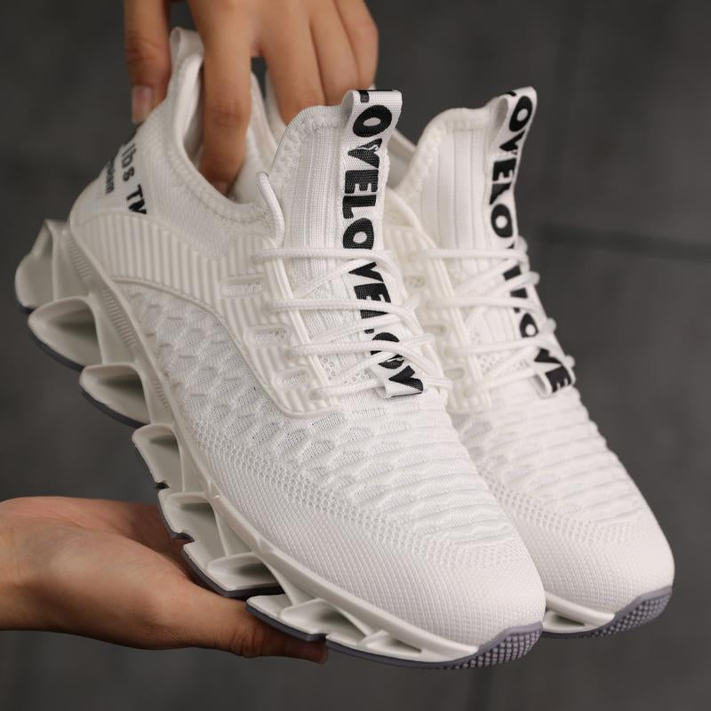 HealthyRealLife women's lace-up sneakers white knit breathable upper sculpted wave sole for walking