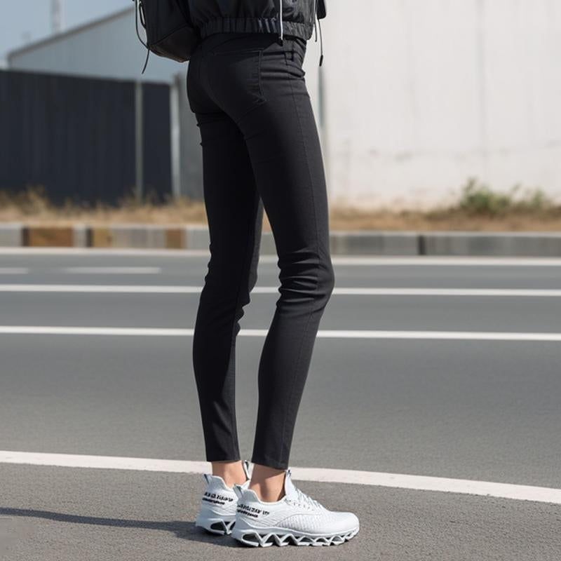HealthyRealLife white women's lace-up sneakers with cushioned sculpted sole worn with black leggings
