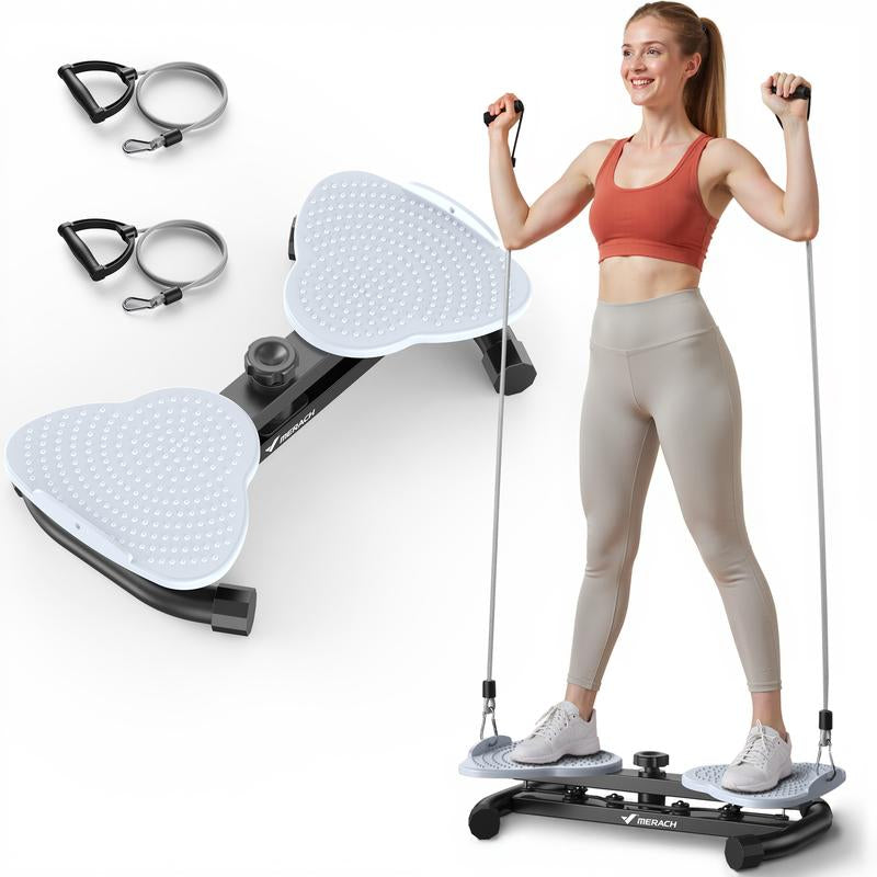 HealthyRealLife waist twist machine for abs with dual textured foot pedals and resistance bands and compact home stepper