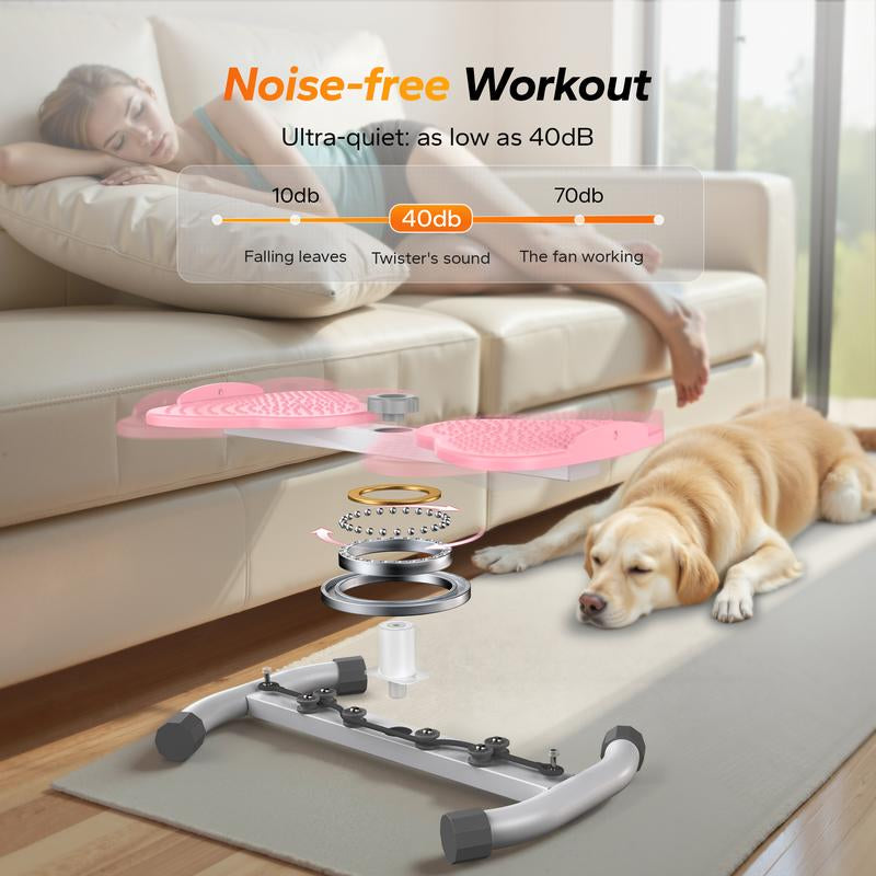 HealthyRealLife pink waist twist machine for abs with dual twist discs and metal base shown in living room