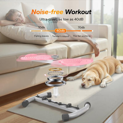 HealthyRealLife pink waist twist machine for abs with dual twist discs and metal base shown in living room