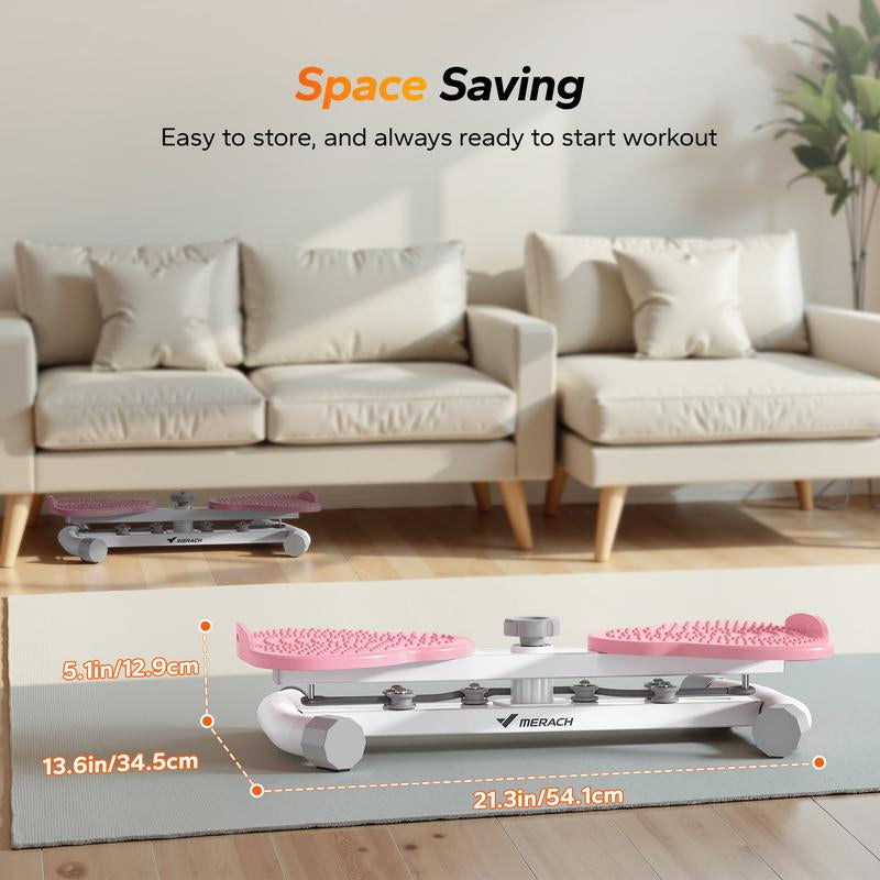 HealthyRealLife compact space saving waist twist machine for abs with pink textured foot pads on living room floor