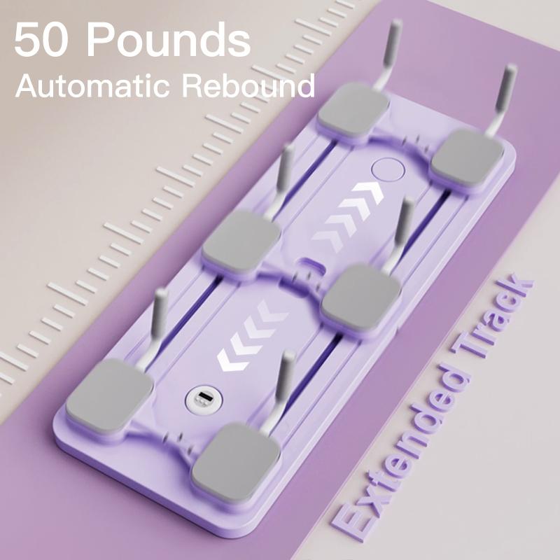 Purple multi-functional ab exercise board with extended track and 50 pound automatic rebound pads