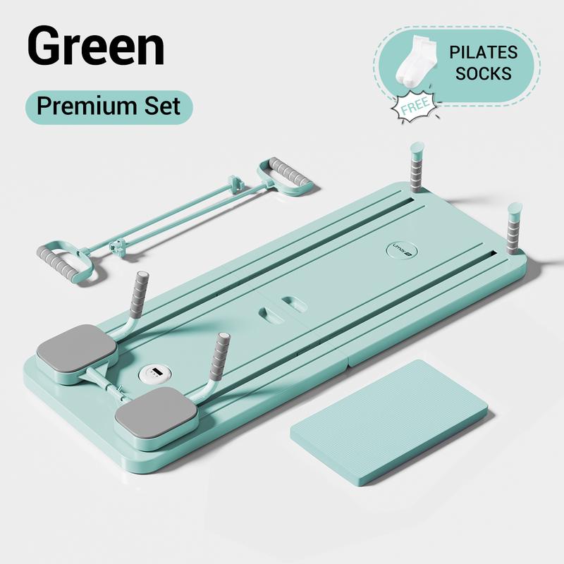 Green premium multi-functional ab exercise board with resistance bands foot pegs and foam knee pad