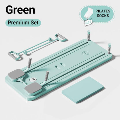 Green premium multi-functional ab exercise board with resistance bands foot pegs and foam knee pad