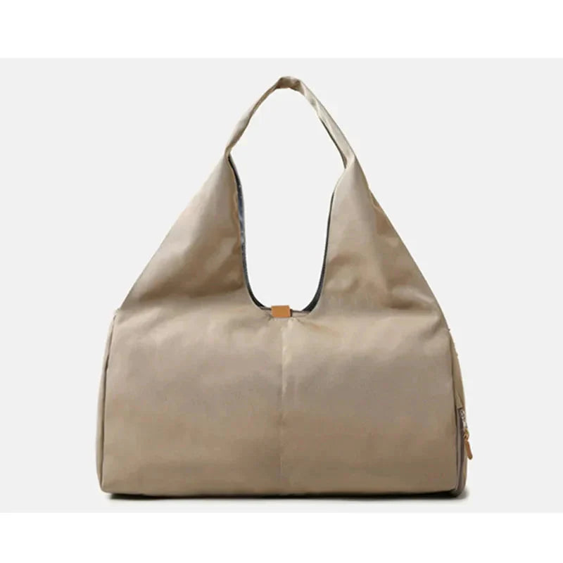 HealthyRealLife women's waterproof gym bag beige large tote with single shoulder strap and side zip pocket