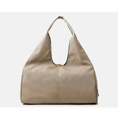 HealthyRealLife women's waterproof gym bag beige large tote with single shoulder strap and side zip pocket