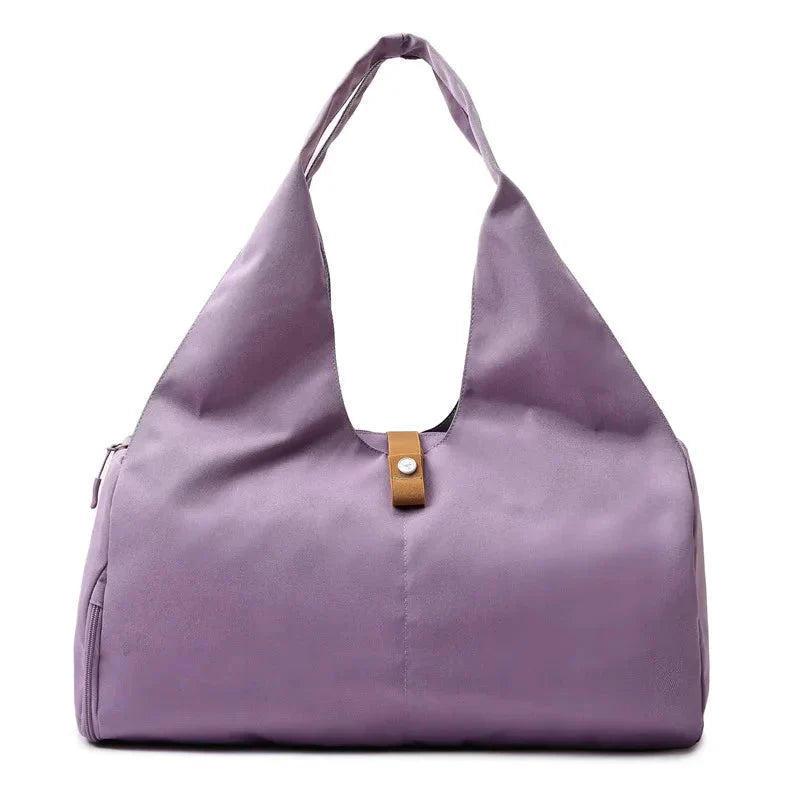 Lavender HealthyRealLife women's waterproof gym bag large shoulder tote with snap closure and side pocket