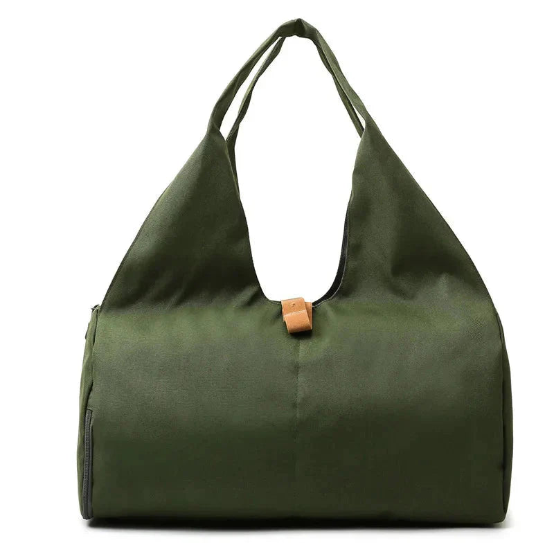 HealthyRealLife olive green women's waterproof gym bag large tote with shoulder straps and side zipper pocket