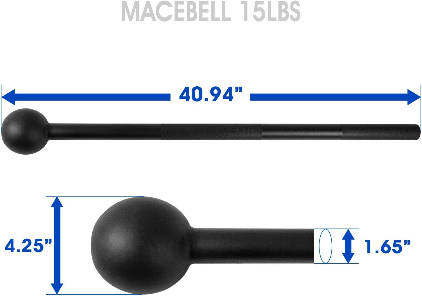 HealthyRealLife black macebell 15 lb with 40.94 inches length and 4.25 inch bell steel mace bell for strength training